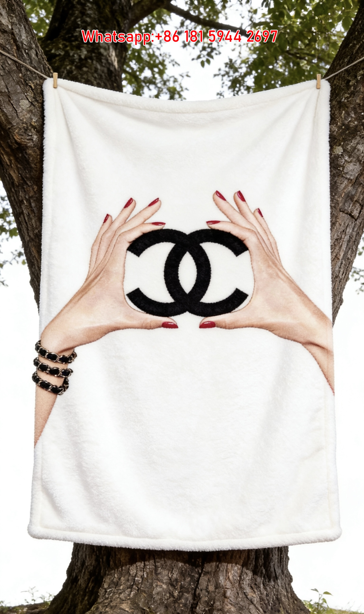 Chanel Hands Holding Double C Logo Flannel Sofa Throw Blanket IMG_6696